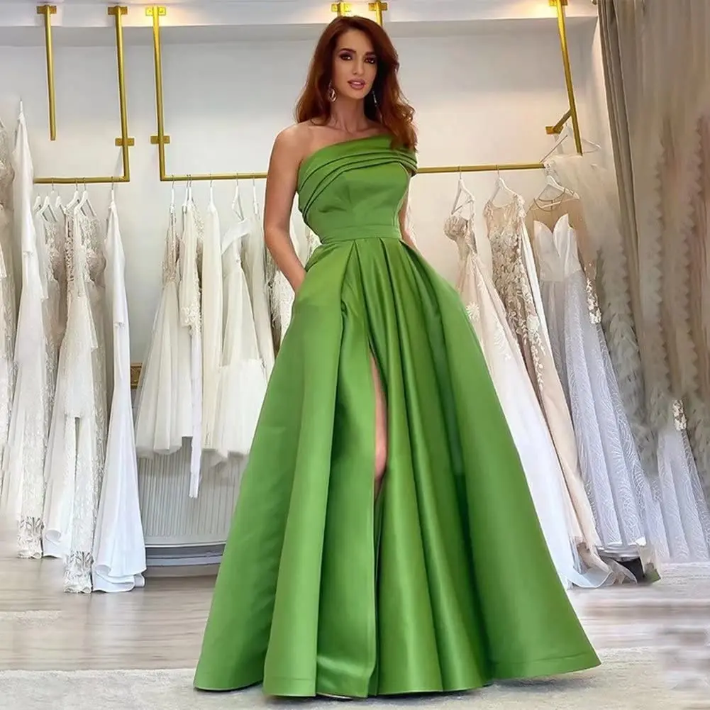 vintage prom dresses One Shoulder Evening Dresses Long Satin A Lineفساتين السهرة  Formal Party Gowns for Women with Slit beautiful prom dresses