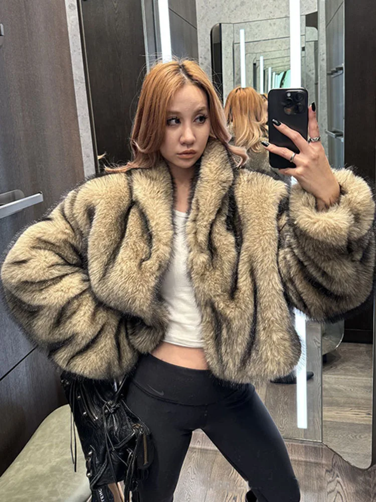 ZADORIN Oversized Fluffy Brown Faux Fur Coat Woman Clothes Winter Lapel Long Sleeve Short Fur Jackets for Woman Tops Outerwears