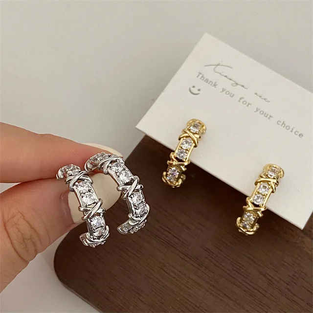 Boucles d'oreilles Vintage CC Design pour femmes, mode coréenne, croix X, Zircon, bijoux de fiançailles, cadeaux, vente en gros