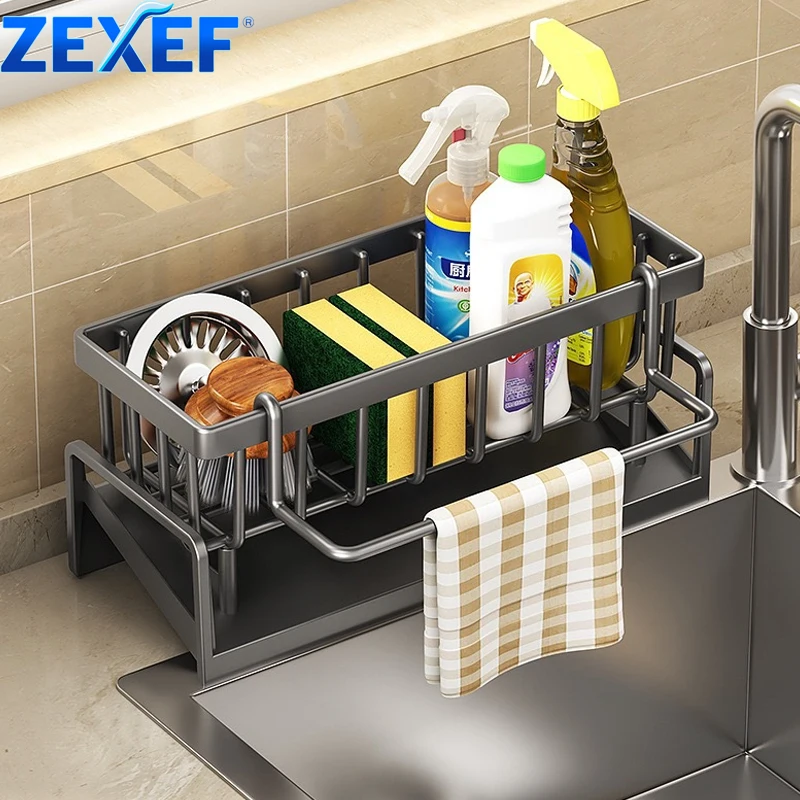 Kitchen Sink Drain Rack Organizer ABS Plastic Self-draining Sink Shelf Soap Holder Dishcloth Towel Rack kitchen storage rack,sink sponge holder,kitchen organizer,sponge rack,detergent sponge rack,kitchen organizer rack Kitchen Accessories