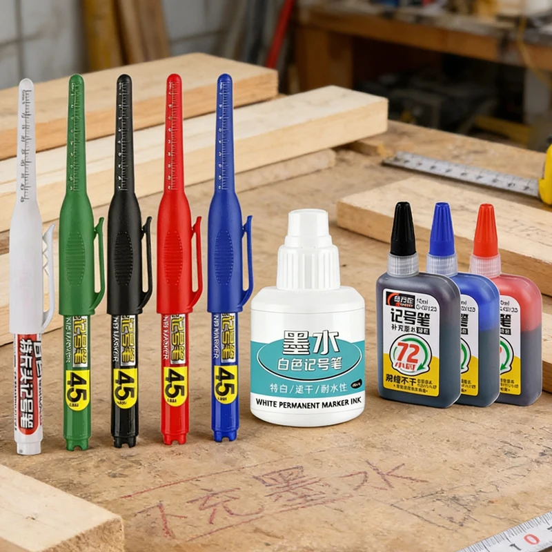 45mm 화이트 딥홀 롱 니브 헤드 마커 세트 (금속 천공 펜, 방수, 욕실, 목공, 장 페인트)