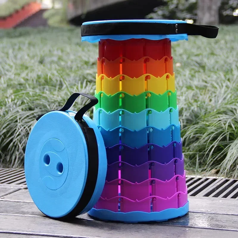 Retractable Folding Stool For Camping Fishing Height Adjustable Portable Plastic Collapsible Telescoping