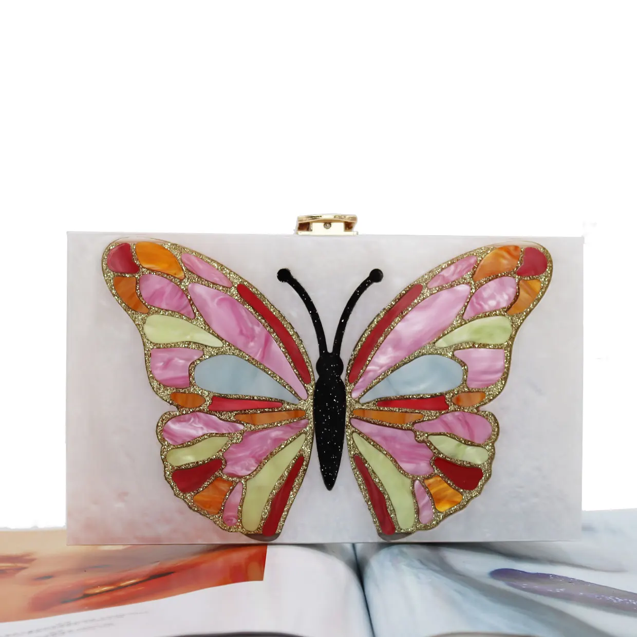 KHNMEET Bolso de mano de lujo de acrílico blanco para mujer, cartera de  mano de mariposa colorida, bonita, para fiesta| | - AliExpress