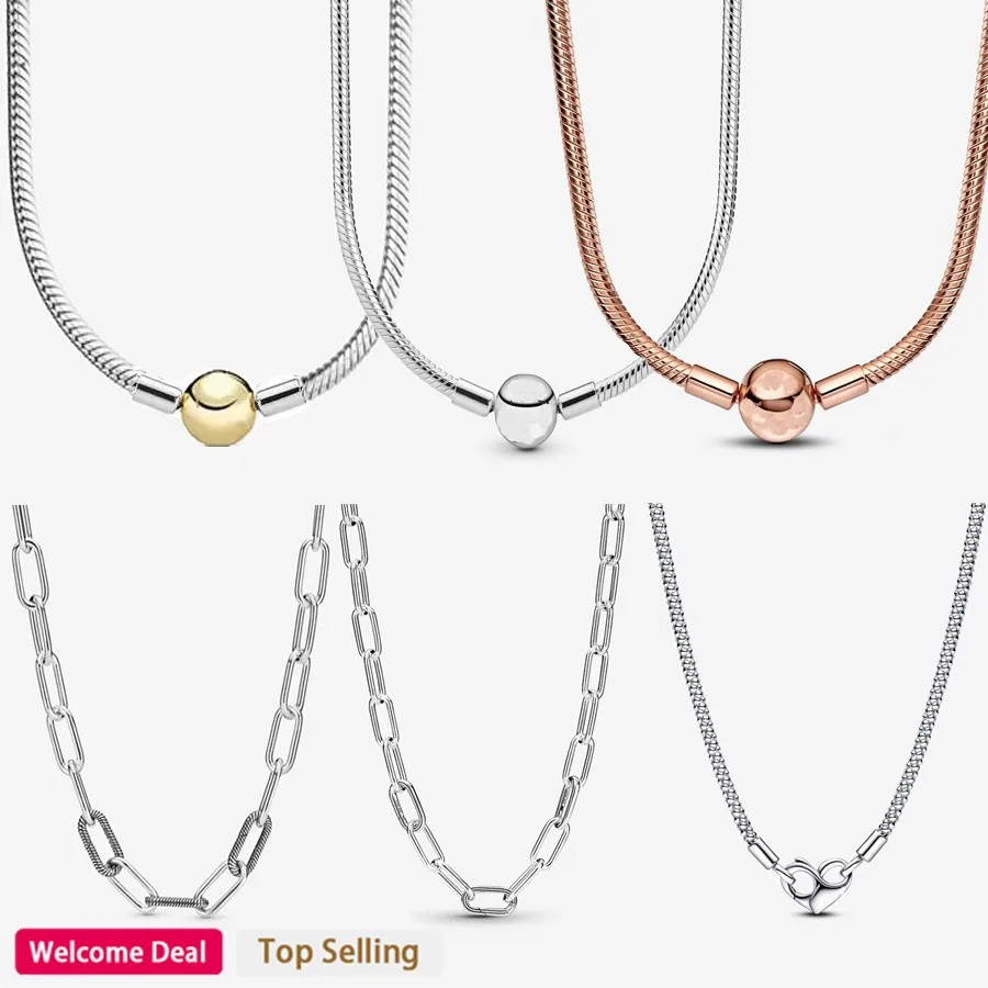 Women's Jewelry Original Logo 925 Sterling Silver Moments Snake Necklace Classic Love Snake Collar Chain Neckpiece DIY Jewelry