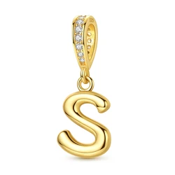 Elegant 925 Sterling Silver Golden Letter Pendant Charm Bead for Women - Jewelry Gift DIY (KTC1951 - S)