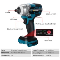 Makita-Clé à chocs électrique sans fil sans balais, tournevis 1/2 ", outils électriques à prise, batterie 18V, 2 en 1 3