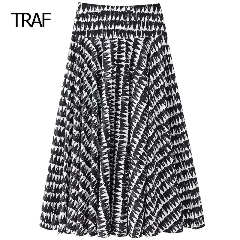 

TRAF Midi Print Skirts Women's Skirt Summer 2024 Mid Waist Long Floral Skirt New In Skirt Casual Vacation Streetwear Lady Skirts