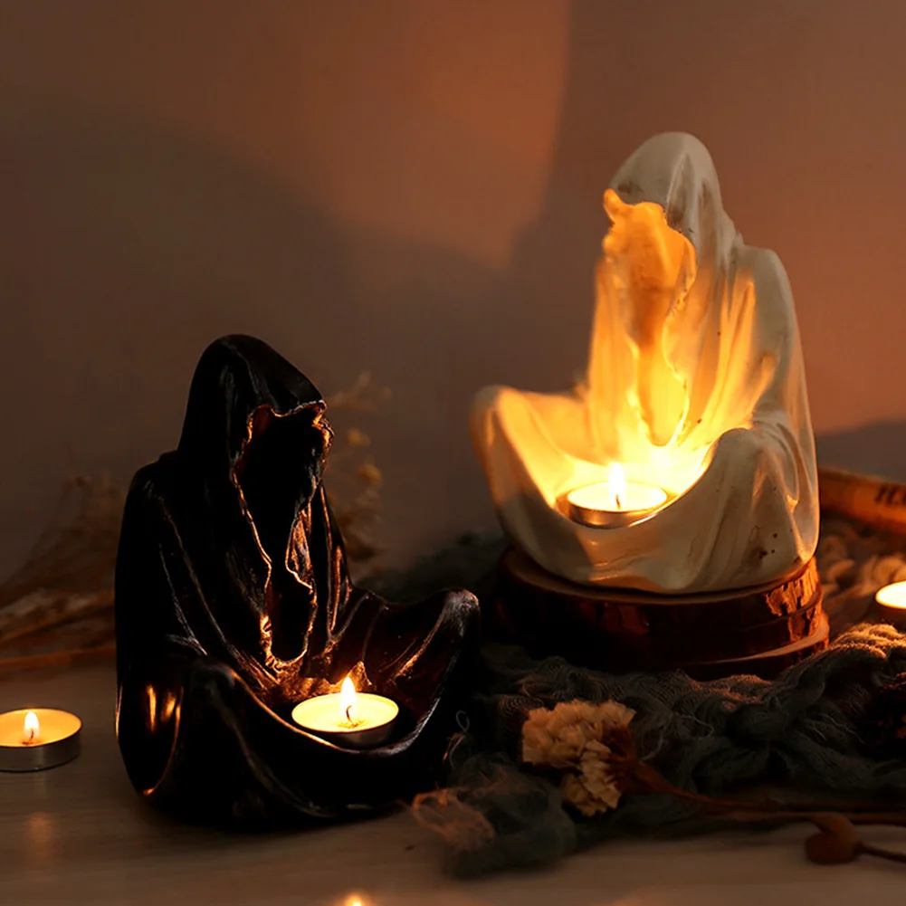 Resin Gothic Wizard Candle Holder for Halloween Decor