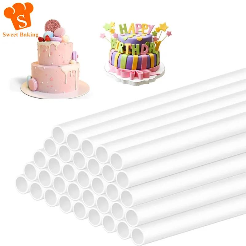 24pcs White Plastic Cake Dowels Rods Reusable Easy Cut Cake Support Straws Sticks Tiered Stand Accessories 21/24/30cm cake decorating tools cake baking tools cake making tools
