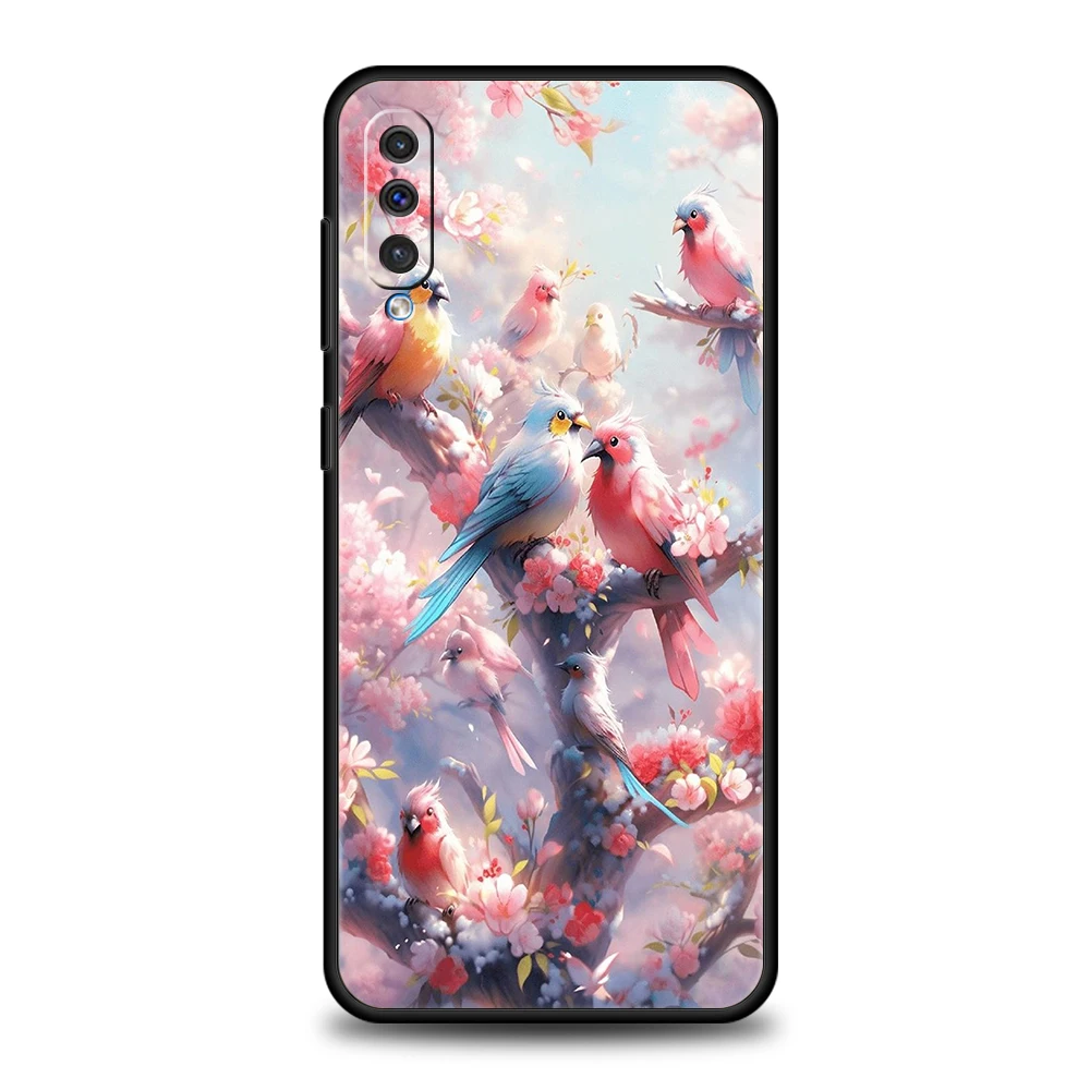 Elegant Bird and Floral Soft TPU Phone Case - Charming Nature-Inspired Design