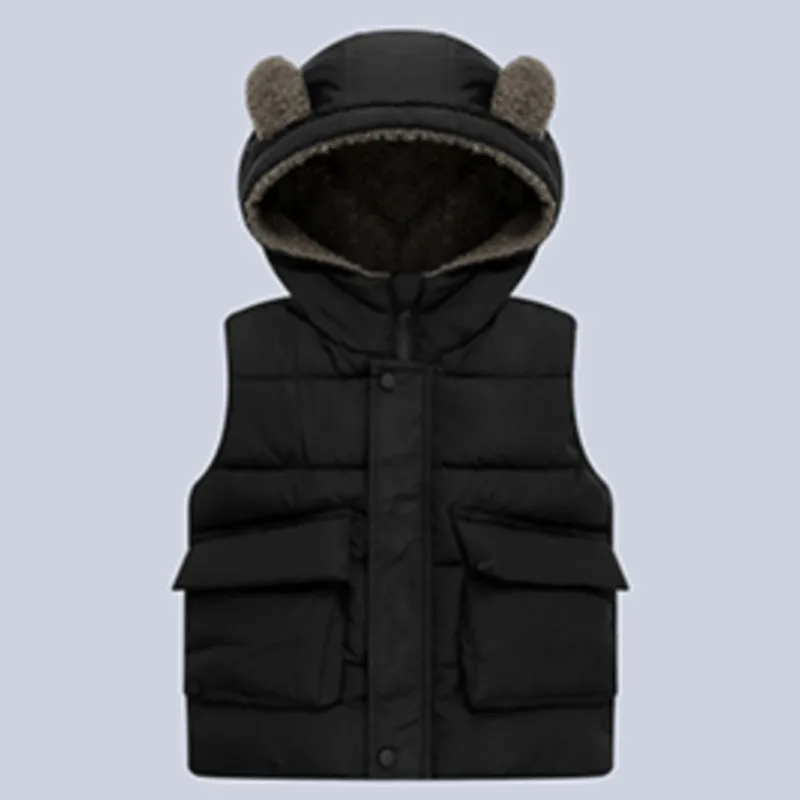 Kids Bear Ear Hooded Puffer Vest with Fleece Lining Children's Warm Sleeveless Jacket 2-6 Y