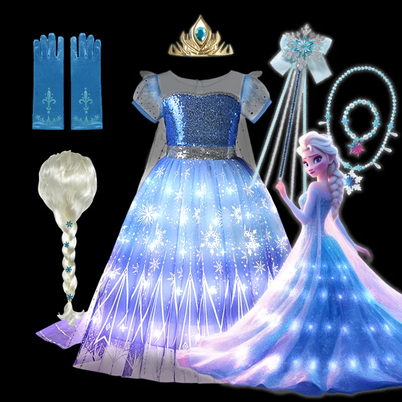 thumbnail image 2 of Disney-vestido de princesa Elsa con luz LED para niños, disfraz de Carnaval de Frozen, cumpleaños, 2-10T, 2 of 5