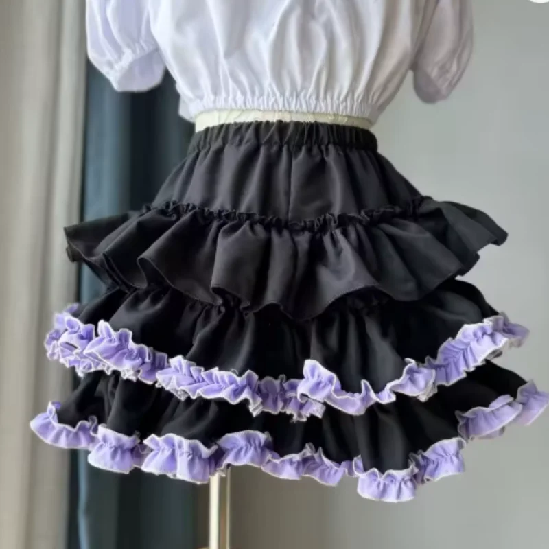 Mini Skirt Cute Sexy Balletcore Elastic High Waist Ball Gown Ruffle Patchwork Lolita Skirt Short Korean Sweet Y2K Women Clothing