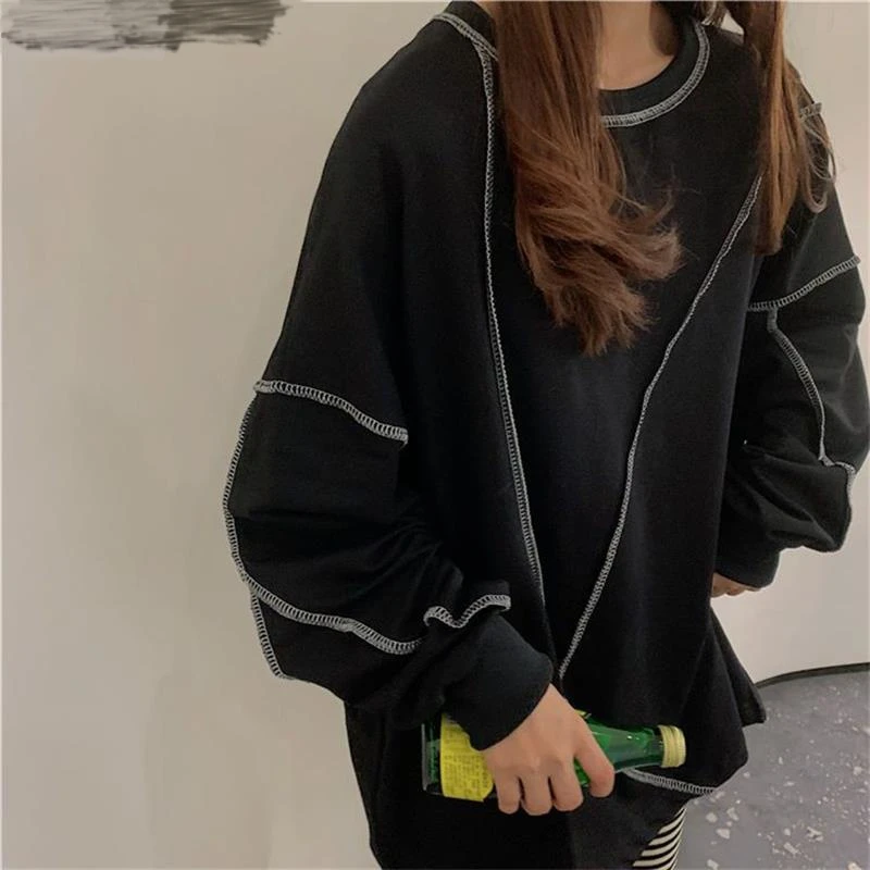 

Свободный дизайн парный корейский топ с длинными рукавами футболка с круглым вырезом лоскутный Повседневный Свитшот