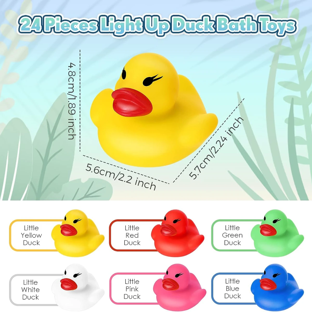 24 Pcs LED Sensor Luminous Duck Light Up Rubber Ducks Glow in The Dark Mini Flashing Ducks Glow Bath Toys Flashing Rubber Ducks 3