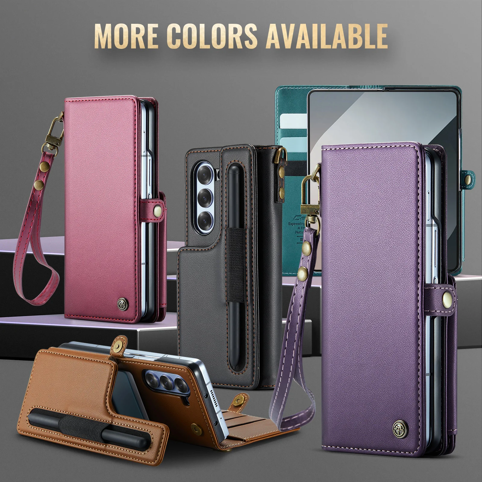 Penhoudersleuf RFID-blokkerende portemonneekaarten leren telefoonhoesje voor Samsung Galaxy Z Fold 6 5G handriem standaard tas portemonneehoes_voghion.com