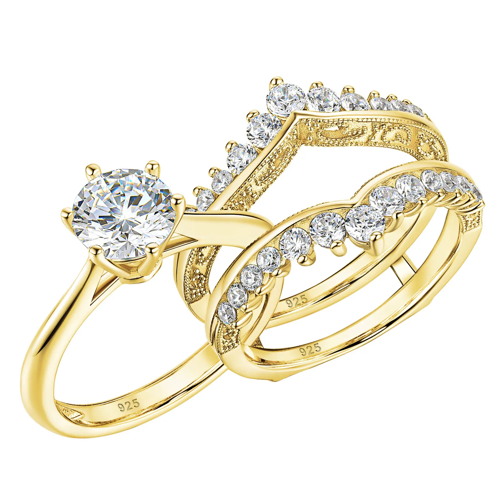 Newshe Luxury Solid 925 Sterling Silver Wedding Engagement Rings for Women High Grade Cubic Zircon Guard Band BR1167 S01c76482d22f4f26a42fa326306a6844F