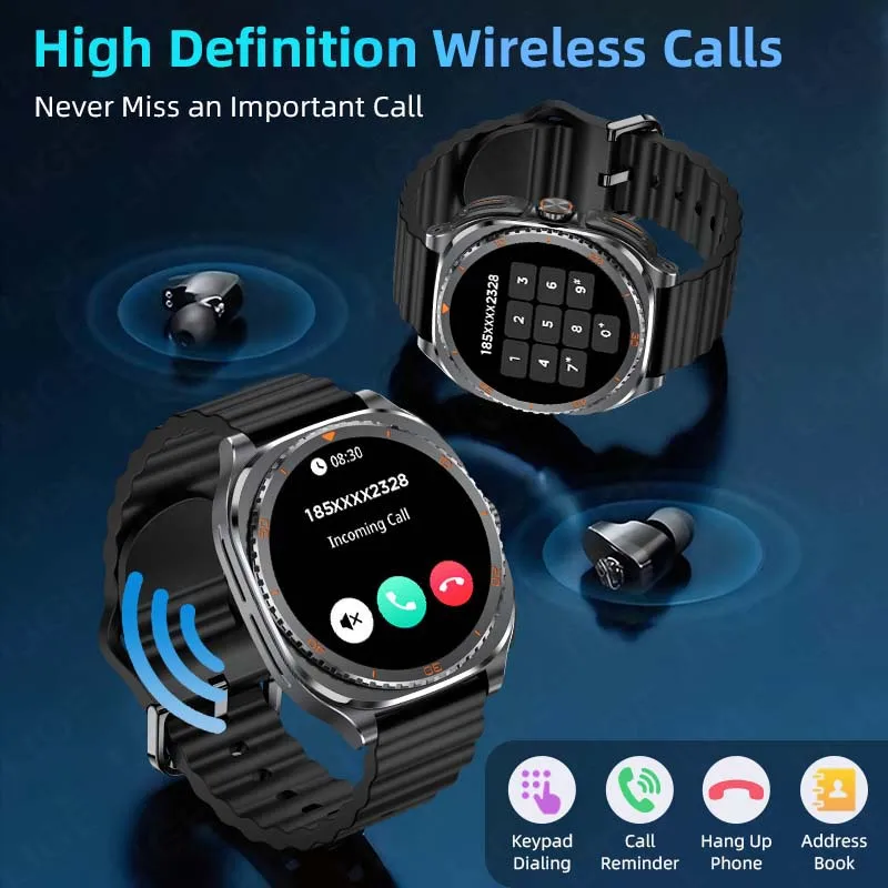 LIGE 2 In 1 TWS Headset Smart Watch 1.53" NFC Men Women Fitness Heart Rate Health Watches Earphone Music Smartwatch 100+ Sports