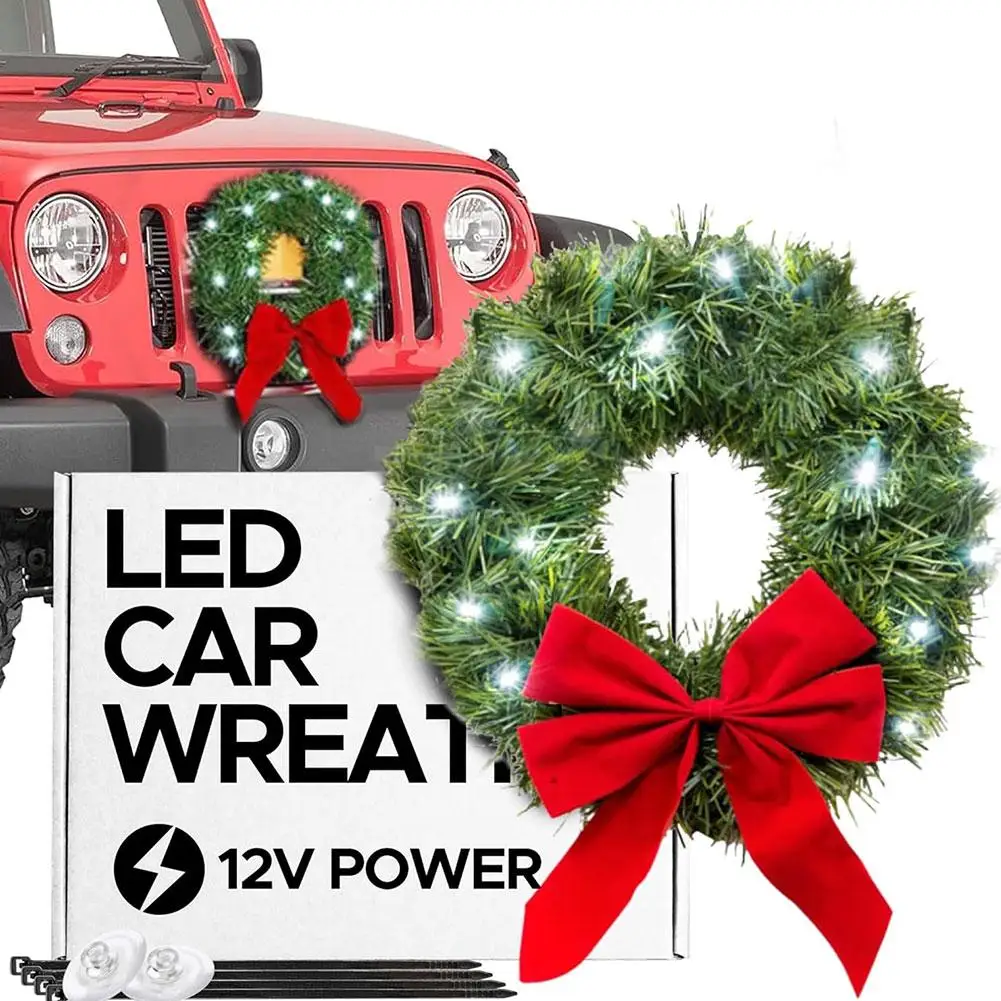 

For Window Grille Artificial Hanging-Garland Christmas Decorations Wreath for Car with Lights Operated Car Accessories
