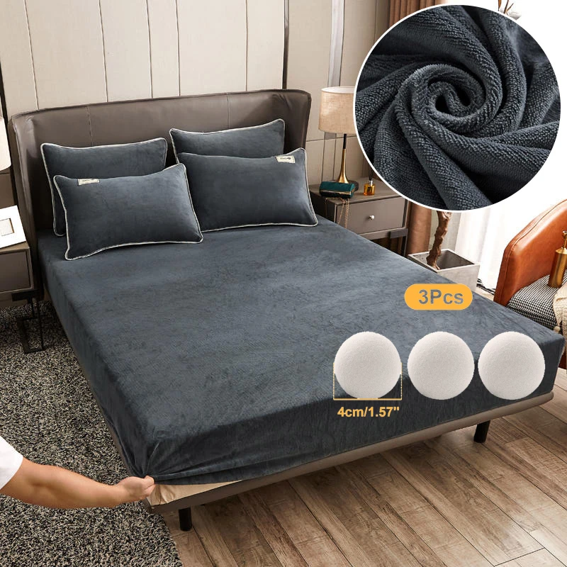 WinterPlushFittedSheetDoubleBedSheetSoftWarmVelvetBedspread