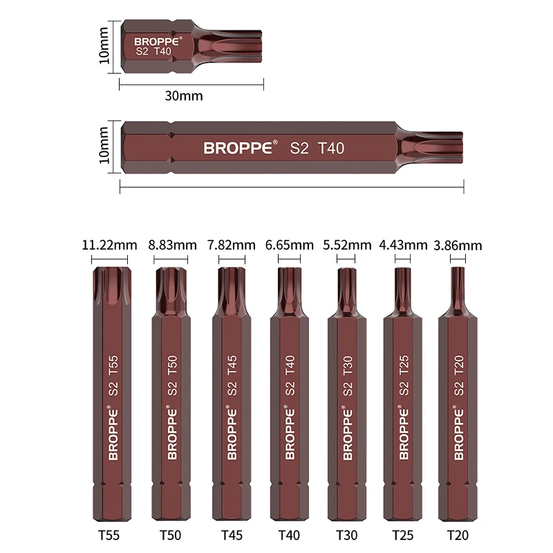Torx Electric Screwdriver Bits Strong Magnetism 30/75MM T20/25/30/40/45/50/55 Hex Shank Batch Head S2 High Hardness Bits Tools