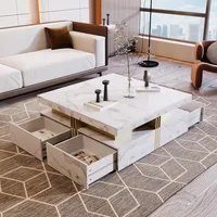 White Coffee Table for Living Room, Modern Square Design with Storage Marbling 1