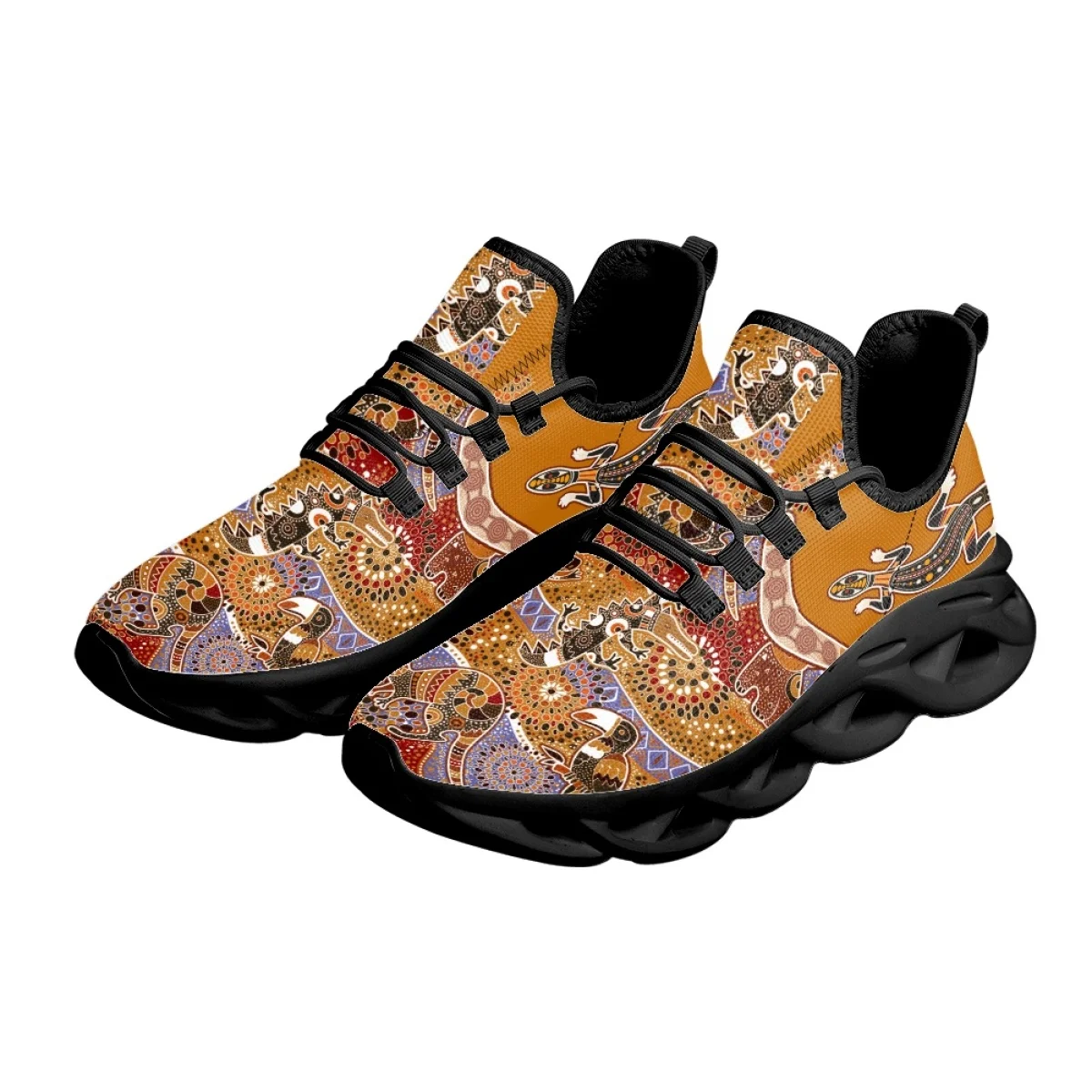 INSTANTARTS Australia Aboriginal Lizard Indigenous Art Design Sneakers Casual Mesh Swing Shoes Women's Outdoor Lace-up Tennis