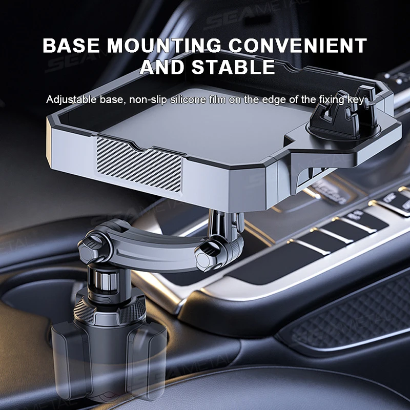 Adjustable Car Food Tray Cup Holder with 360 Rotation for Snacks and Drinks