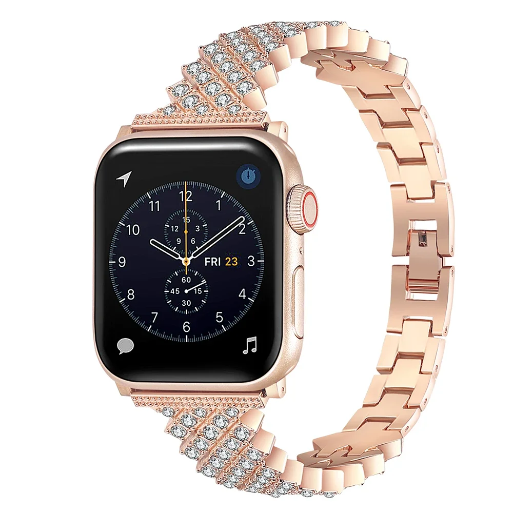 Metal+Diamond Strap for Apple Watch 9 8 7 45mm 41mm Luxury Women Replacement Bracelet for iWatch 6 5 4 3 SE 44mm 42mm 40mm 38mm