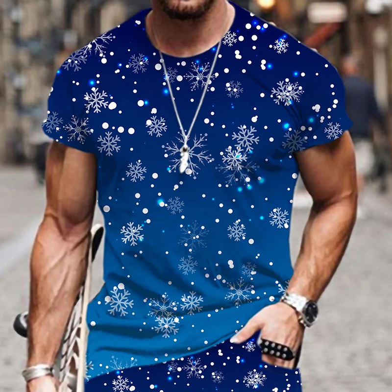 

Men's T-shirt Oversized Snowflake Pattern 3D Print Loose Clothes Casual Cool O-Neck Breathable Tops Hip Hop Funny Short Sleeve