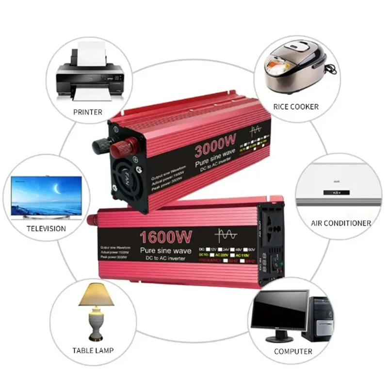12V To 220V/230V 2000W Solar Inverter LCD Display Dual USB Fast Charging for Phone Laptops Car
