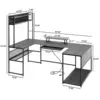 Vabches Computer Desk with Monitor Stand&LED Light Reversible Gaming Desk with Charging Station&Storage Shelves for Home Office 3