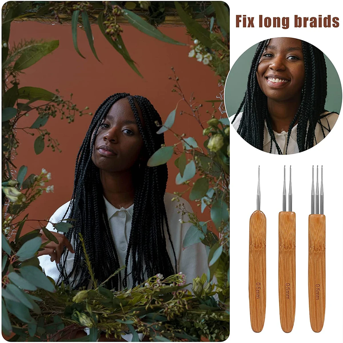 Dreadlock Crochet Hook Tool Kit Braid Hair Dreadlocks Needle Weaving Crochet DIY Braid Hair Weaving Craft Knit Styling 5Pcs crochet hooks hair extensions tool
