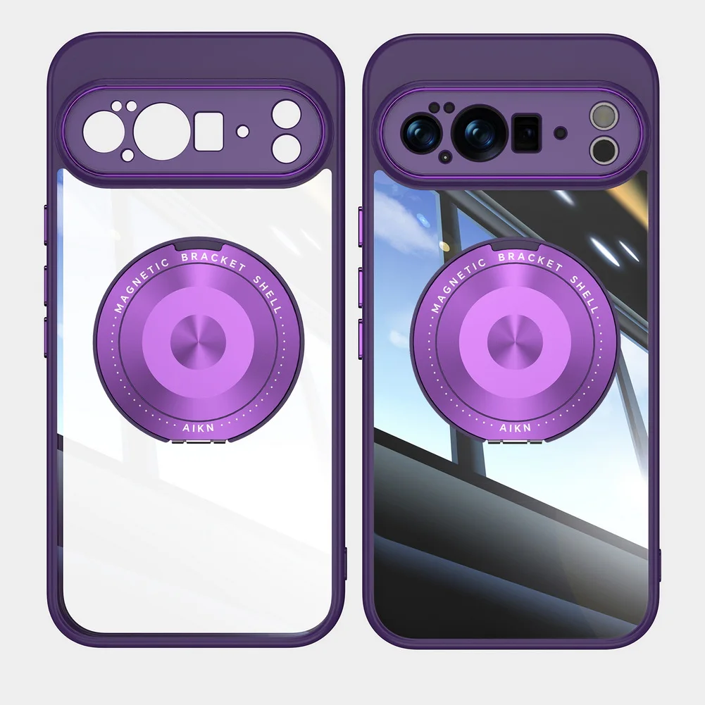 Transparent Back Plate Case with Rotating Metal Ring Holder and Camera Protection