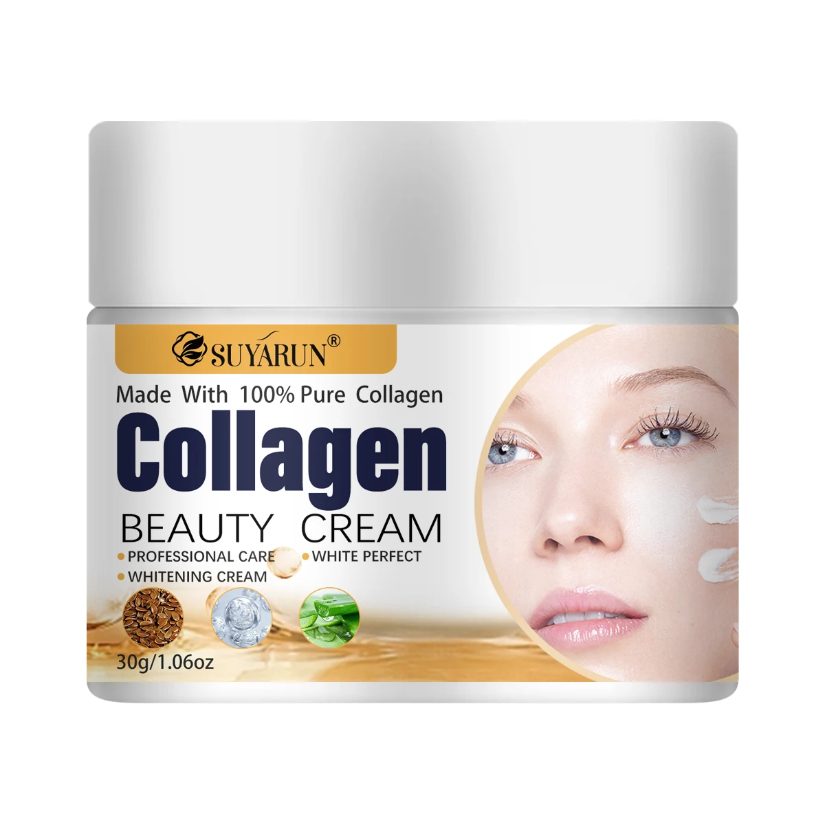קרם פנים SUYARUN קולגן להאטת הזדקנות, מתיחה ולחות עם חומצה היאלורונית לכל סוגי העור.