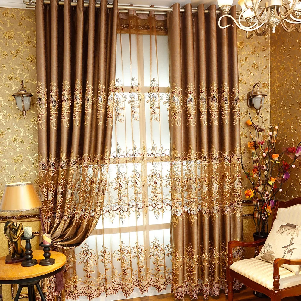 Cortinas de empalme de bordado hueco dorado para ventana, pantalla para sala de estar, dormitorio, balcón, respaldo, producto terminado personalizado, nuevo