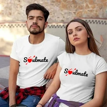 

Couple T-shirt Soul Mate Print Summer Casual O-neck Cotton Short Sleeve Men Top Woman Clothes Boy Girl Lovers Tees