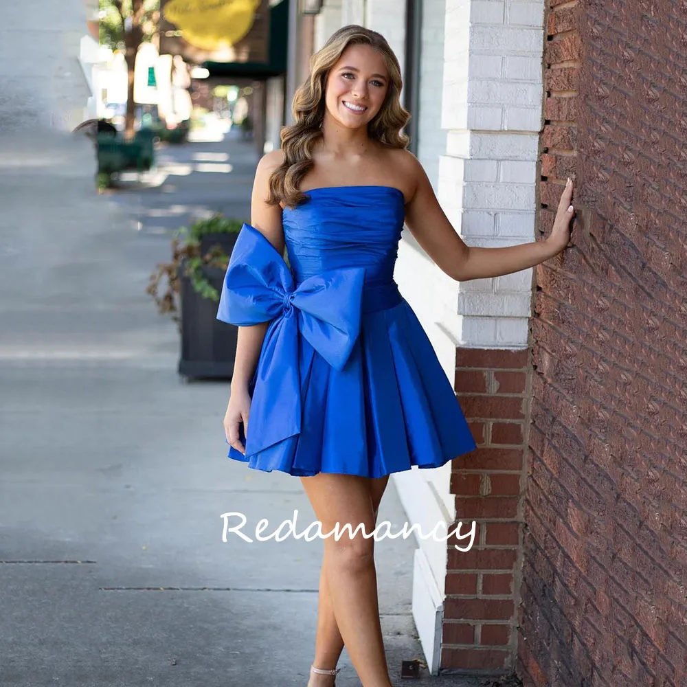 

Redamancy Blue Strapless Bow A-LINE Homecoming Dresses 2024 Backless Slim Above Knee vestidos de novia Party Dress