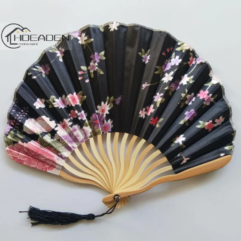 

Hand Fold Fan Retro Adornment Woman Man Dance Props Wedding Living Room Cabinet Decor Bamboo Wood Silk Flower Folding Fan