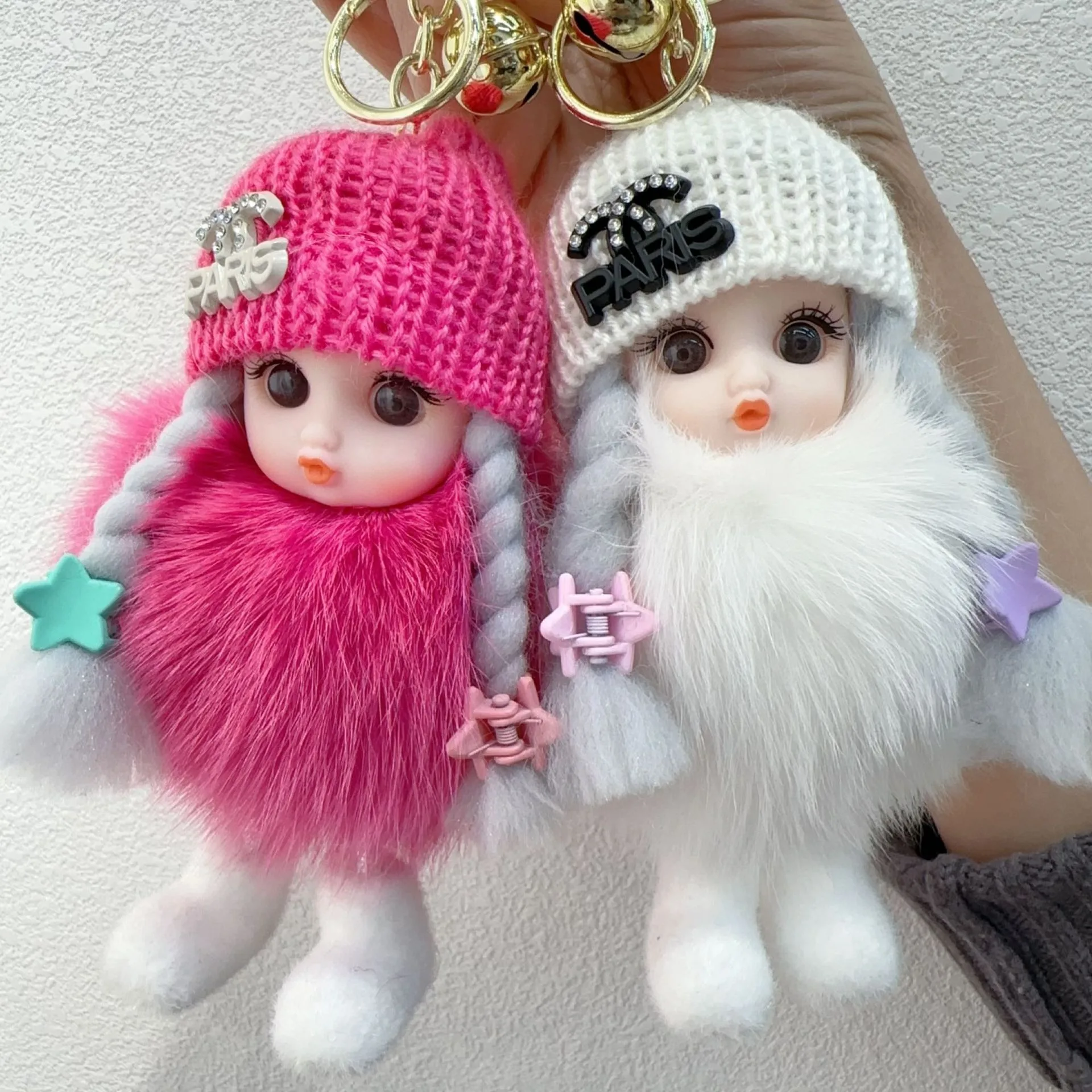 ふあふあ可愛いチャーム Cute Braid Baby Pompom Keychains Fashain Real Fox Fur