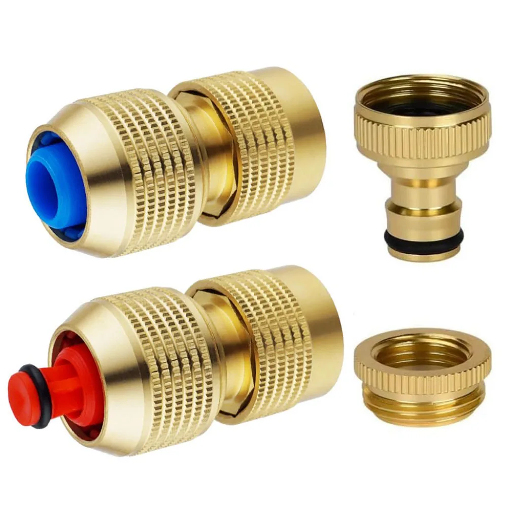 Set Of 4 Brass Garden Hose Quick Connectors Easy Tool-Connection Precision Engineering Leak-Design