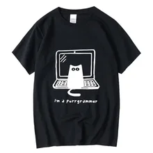 

XIN YI Men's T-shirt High quality 100% cotton funny cat programmer printed casual loose cool cat men t shirt o-neck male tops
