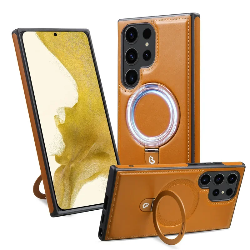 Luxury Magnetic Bracket PU Leather Phone Case with Magsafe Wireless Charging Compatibility