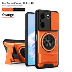 Magnetic Fold Holder Military Armor Case with Camera Protection for Tecno Camon 20 (SJia - Orange)