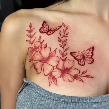 1 foglio di adesivi per tatuaggi temporanei con fiori di farfalla, tatuaggi finti impermeabili durano per 2-5 giorni
