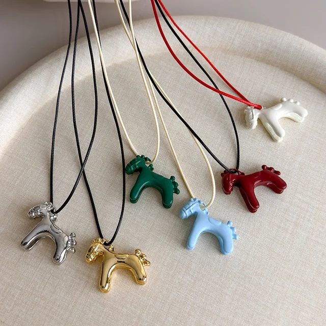 LATS Fashion Colorful Horse Pendant Long Necklace for Women Adjustable Sweater Chain Necklaces Jewelry Gifts Accessories