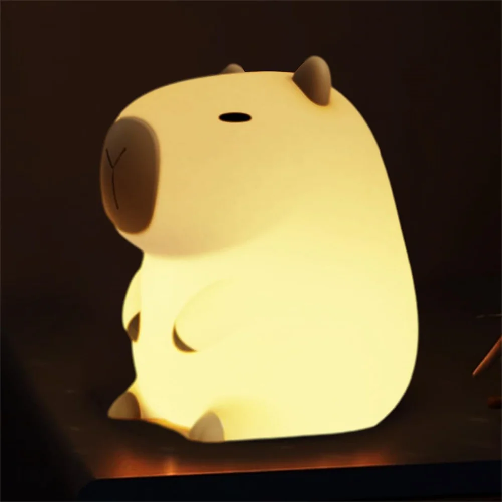 Capybara-luz nocturna de silicona con dibujos animados, lámpara de noche con temporizador recargable por USB, atenuación del sueño, decoración de la habitación de los niños