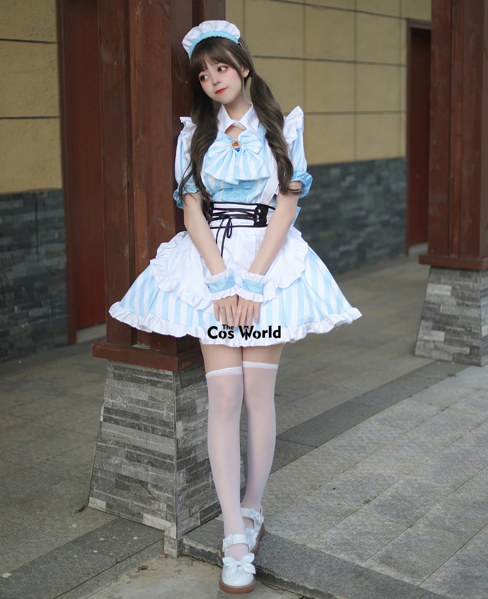 女性のための日本のロリータドレス,愛らしい,青,白,ストライプ 女性のための日本のロリータドレス,愛らしい,青,白,ストライプ
