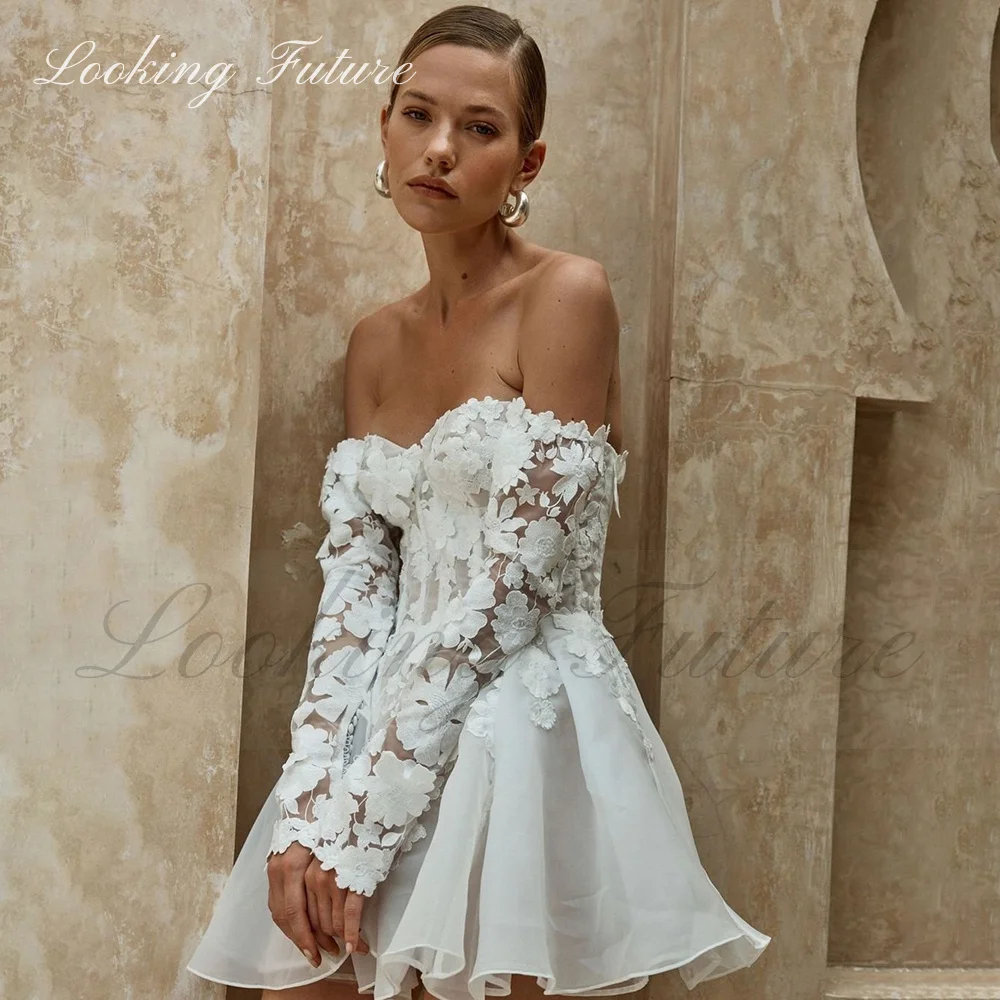 Civil Short Boho Wedding Dresses Appliques Half Sleeve sweetheart Mini Wedding Gowns For Bride Floral Print Robe 2025 Customized 11 S01c91d04a22c4e3a83d26b2da472b6afW