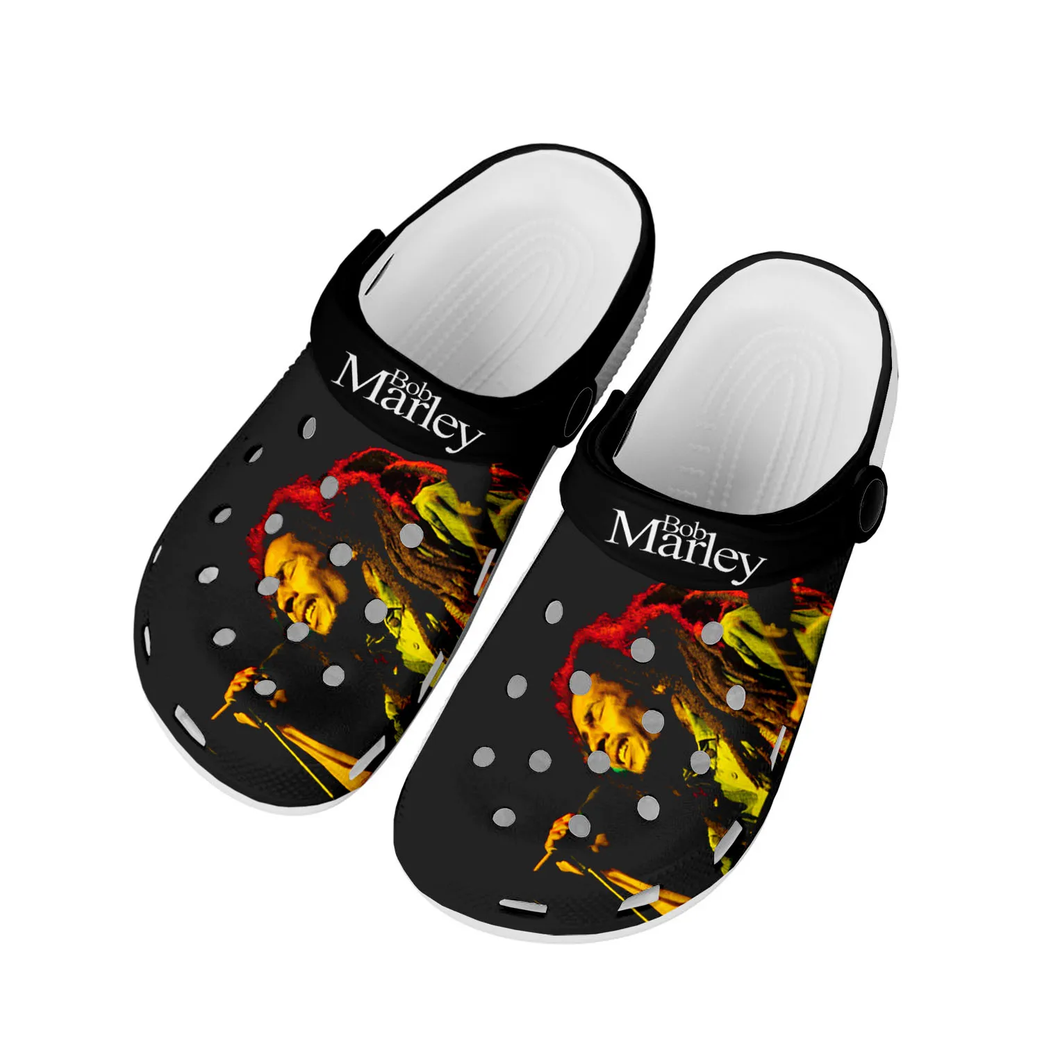 

Reggae Rock Music Star Bob Marley Home Clogs Custom Water Shoes Mens Womens Teenager Shoes Clog Breathable Beach Hole Slippers